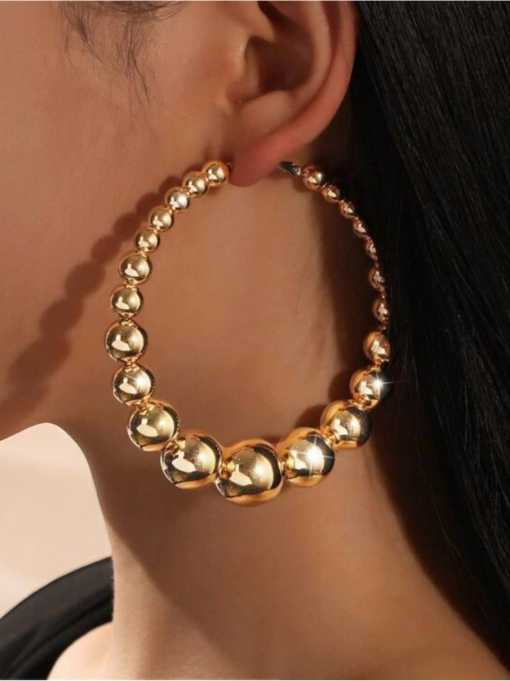 🔥🔥🆕Shiny Gold Beaded Hoop Earrings